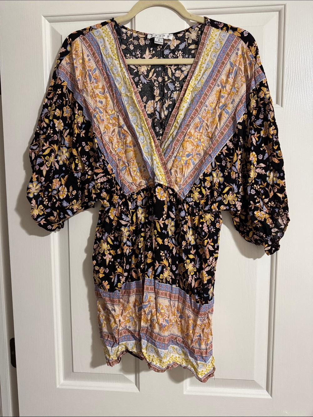 HYFVE Black Floral V-Neck Boho dress with Yellow Accents